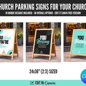 Pacote com 30 placas de boas-vindas para estacionamento e visitantes de igrejas | Editável no Canva (Download digital)