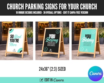 30 Church Parking and Visitor Welcome Sign Bundle | Canva Editable (Digital Download)