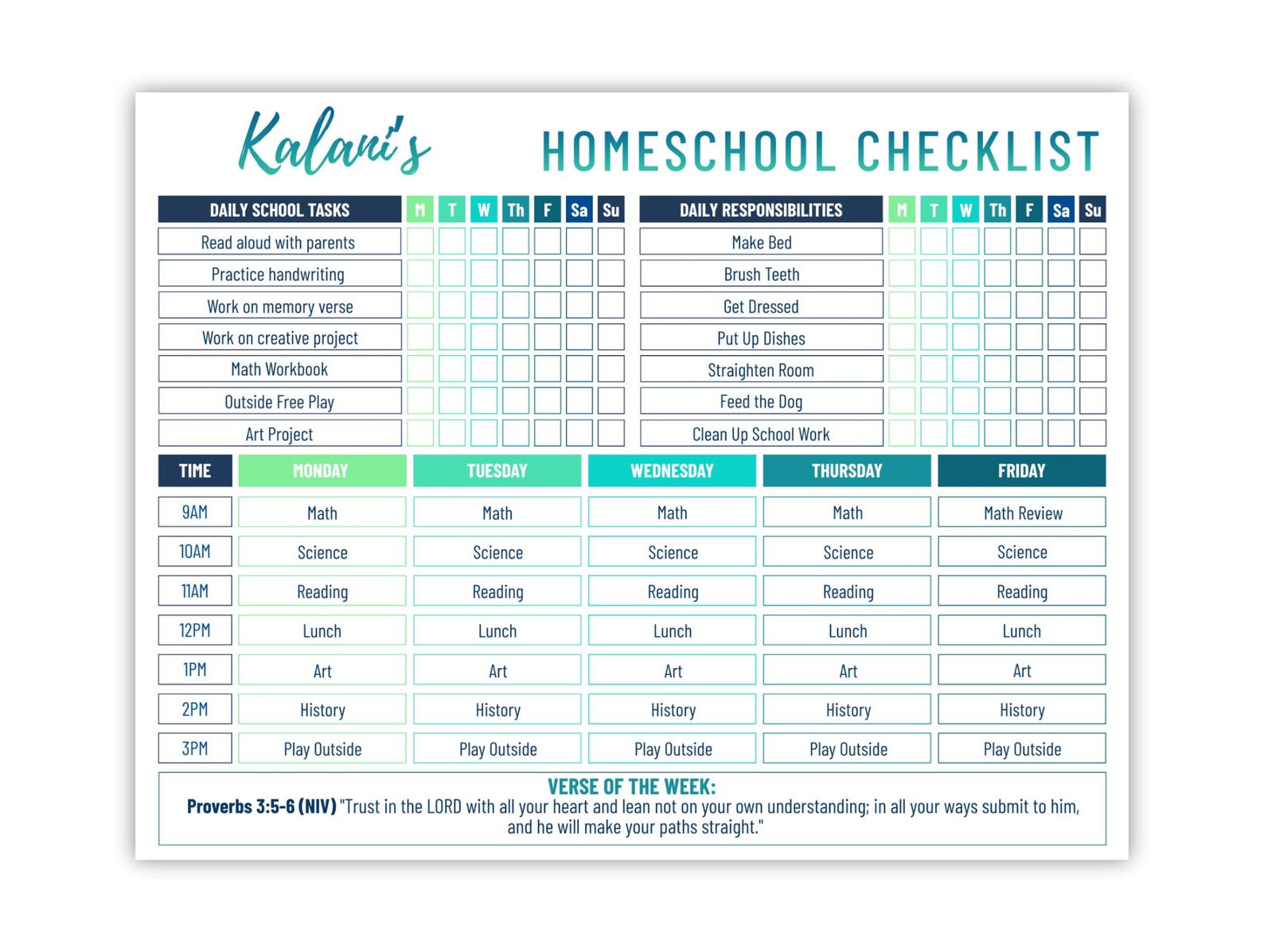 Editable Homeschool Checklist Printable | Kids Daily Routine Chart