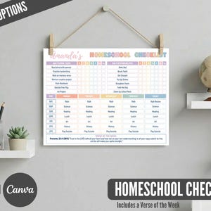 Editable Homeschool Checklist Printable | Kids Daily Routine Chart | Christian Homeschool Planner | Homeschool Schedule | Canva Template
