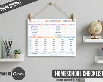 Bearbeitbare Homeschool Checklist Printable | Tagesablauf für Kinder | Christlicher Schulplaner | Homeschool Stundenplan | Canva Vorlage