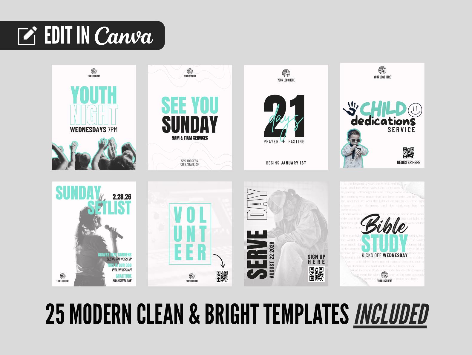 Modern Church Social Media Templates | Editable Canva Ministry Graphics ...