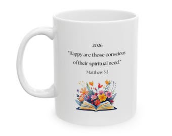Colorful Floral Scripture text  Mug | Ceramic Coffee Cup 11oz 15oz