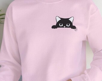 Sudadera con capucha de gato negro, regalo para amantes de los gatos, sudadera para mamá gata, camiseta de gato, suéter de gato, gato, regalo de Navidad, lindo, regalo para ella