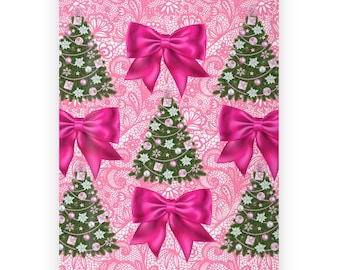Papier cadeau Arbre de Noël rose Emballage cadeau, Anniversaire, Vacances, Noeud de dentelle de Noël
