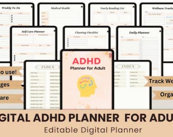 Agenda digitale modificabile ADHD regalo, miglior agenda digitale giornaliera, diario mensile settimanale, iPad digitale, goodnotes, modello, notabilità iPhone