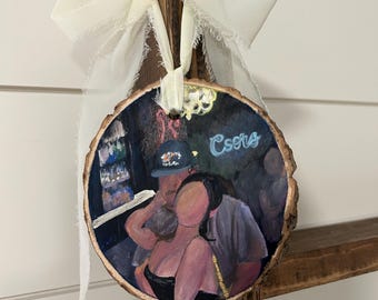 Hand Painted Wood Slice Ornament, Custom Portrait Gift