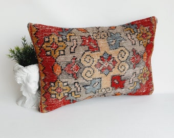16x24 Turkish Rug Pillow Cover: Vintage Ethnic Wool Qushak Design