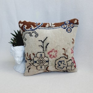 Handmade Rug Pillow, Boho Pillow, Turkish Rug Pillow, Antique Pillow, Rug Cushion Cover, Rug Decor Pillow, Oushak Rug Pillow, Rug Cushion