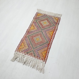 Cotton on the wool multicolor small kilim , bohemian small pieces for home decor , 2x4 rug