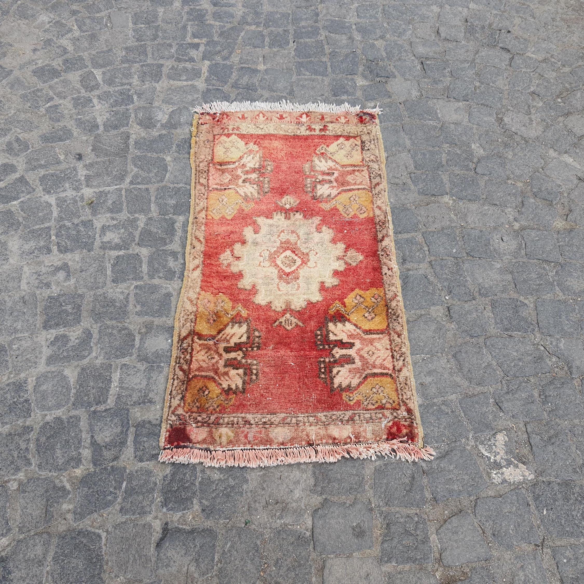 Handwoven Turkish Small Rug in Soft Palette , Ethnic Mini Carpet ...