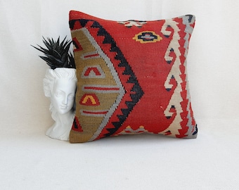 16x16 Klim Cushion Case , Turkish Kilim Pillow , Boho Pillow , Throw Pillow , Kilim Cushion Case , Kilim Pillows , 12x20 Kilim Pillow