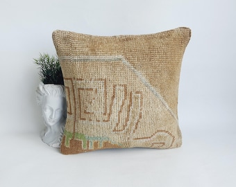Almofada de tapete turco vintage: decoração tribal de lã feita à mão (40,6 cm x 40,6 cm)