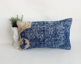 Handmade Oushak Rug Pillow Cover: Vintage Turkish Boho Decor (12x20)