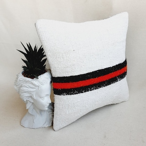 16x16 Gestreiftes Hanfkissen Weißes Kissen Kelimkissen Türkischer Kilim Kissenbezug Naturkissen Hanfkissen Hanfkissenbezug Hanfkissen
