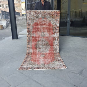 Faded Turkish Rug , 3x6.6 Feet Turkish Rug Antique Rug Turkey Rug Vintage Oushak Rug Handmade Rug Boho Rug Hand Knotted Rug Turkish Carpet