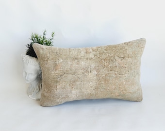 Ethnic Turkish Rug Lumbar Pillow Cover 12x20: Vintage Wool Qushak Design