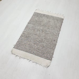 Turkish Striped Wool Rug: Vintage Handwoven Blanket Runner (2.5x4.3 Ft)
