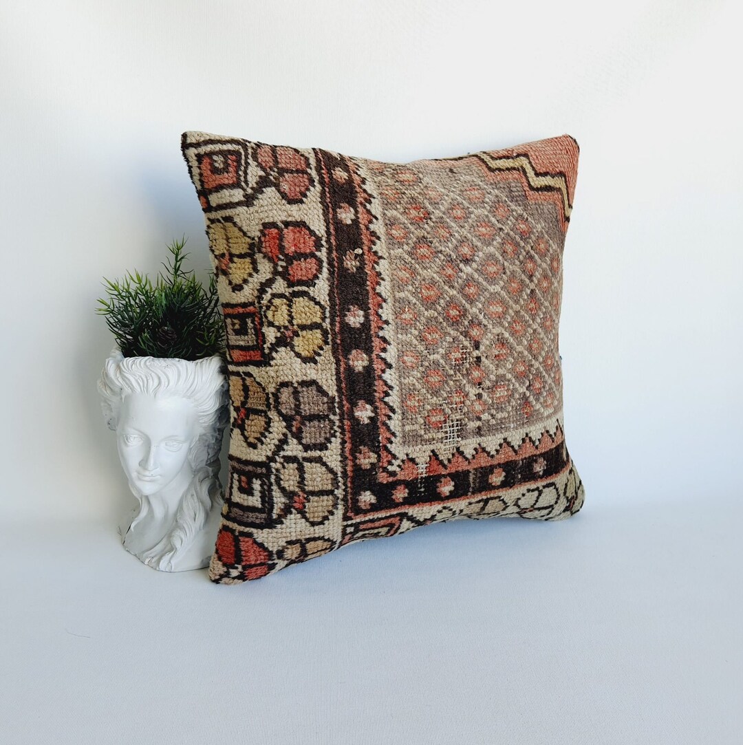 Rug Pillow 18x18 , Turkish Throw Pillow, Rug Cushion Cover, Rug Pillow