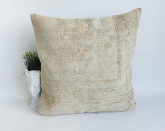 Handmade Wool Rug Pillow Cover: 20x20 Ethnic Sofa Cushion