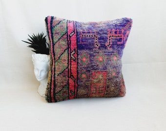 Handgemaakt wollen Turks tapijtkussen: vintage Anatolisch accentkussen (12''x 24'')