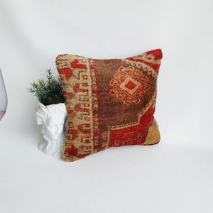 16x16 Handloom Rug Pillow, Boho Pillow, Turkish Rug Pillow, Antique Pillow, Rug Cushion Cover, Rug Decor Pillow, Oushak Rug Pillow,