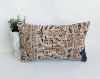 Vintage Turkish Rug Pillow Cover 12x20: Wool Decorative Lumbar Pillow