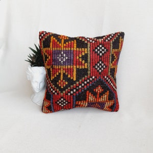 Vintage Kilim Pillow 16x16 , Throw Pillow, Turkish Kilim Pillow, Bohemian Pillow, Kilim Pillow Cove,r Handwoven Pillow, Ethnic Pillow