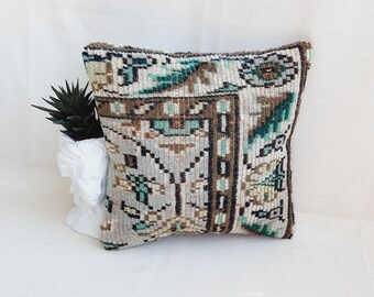 Funda de cojín estilo alfombra turca vintage: cojín de lana estilo bohemio (40,6 x 40,6 cm)