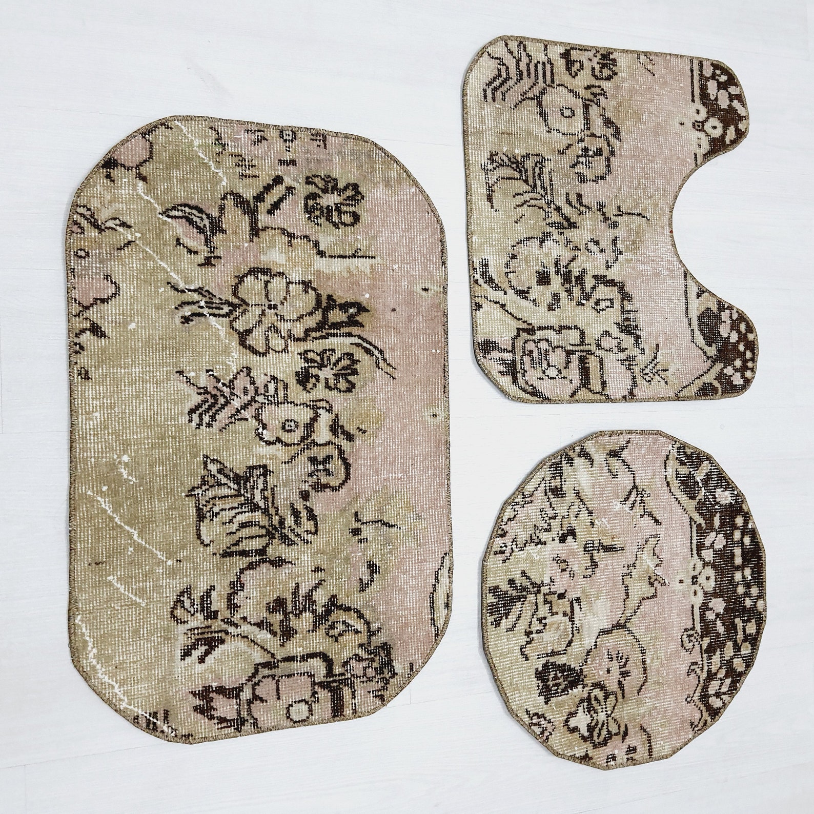 Vintage Bath Mat Set Bathroom Set Woven Bath Rug Bath Etsy