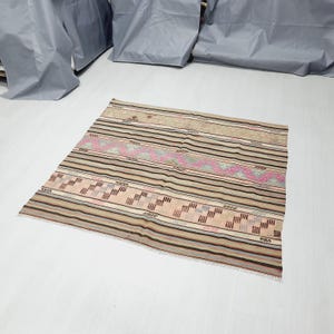 Vintage Turkish Kilim Rug: Colorful Wool Area Rug (5.4x5 Ft)