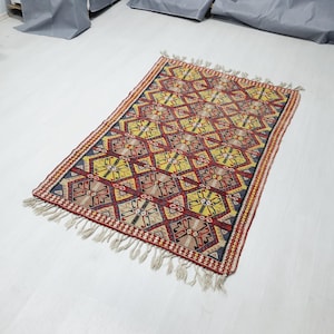 Unique Turkish Kilim Rug , hand woven  turkish rug , farmhouse decor rug , 4x6 kilim rug , Living Room  Rug , Area Rug
