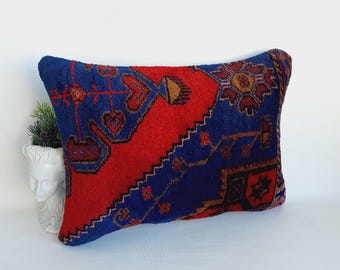 Cojín de alfombra anatolia: funda de cojín de lana Kilim de 16 x 24 pulgadas