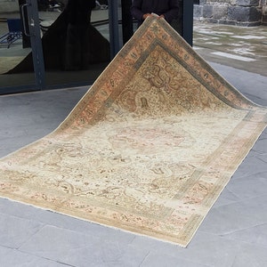 6.5x10.1 Feet Vintage Turkish Rug Oushak Rug Muted Rug Vintage Area Rug Oushak Rugs Oriental Rug Anatolian Rug Wool Rug Turkey Carpet