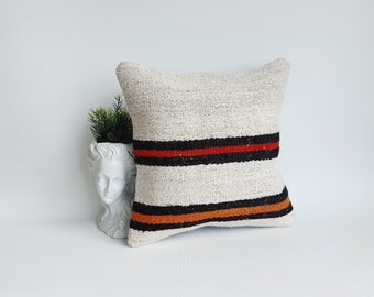 16x16 White,Black Hemp Pillow, Kilim Pillow, Turkish Kilim Pillow, Natural Pillow, Hemp Cushion, Hemp Pillow Cover, Hemp Pillows