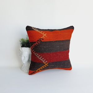 16x16 Kilim Pillow , Turkish Pillow , Kilim Pillow Case , Throw Pillow , Vintage Pillow , Handmade Pillow , Anatolian Kilim Pillow