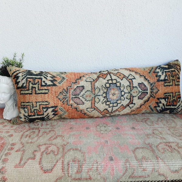 Almofada de tapete lombar 12x36, almofada de tapete lombar, almofada turca, almofada de tapete, capa de almofada, almofada de tapete, almofada de cama lombar, almofadas de tapete