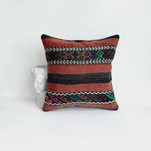 Traditional Turkish Kilim Pillow , Vintage Kilim Pillow , Throw Kilim Pillow , 16x16 Kilim Pillow Cover , Kilim Cushion , Turkish Pillow