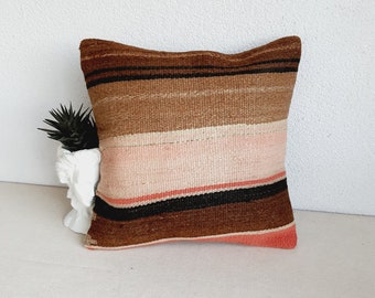 20x20 Turkish Kilim Pillow Cover: Handmade Wool Boho Cushion