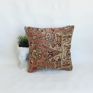 Handmade Oushak Rug Pillow Cover: 16x16 Boho Decor