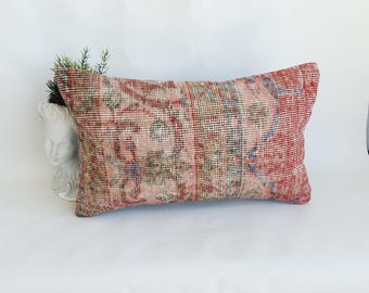 Capa de almofada vintage para tapete lombar de lã: almofada com detalhe boho (12x20)