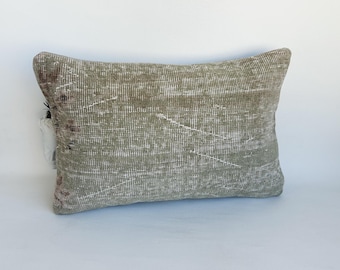 Vintage Turkish Kilim Pillow Cover: Handmade Wool Rug Pillow, Rustic Boho Decor (16x24)