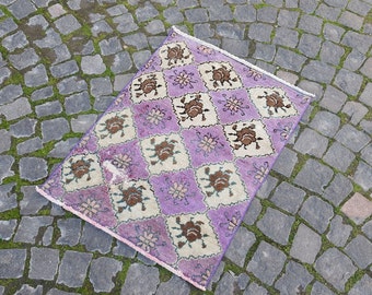 Handmade Floral Purple Small Rug , Boho Chic Home Decor