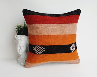 Handloom Kilim Pillow Cover , vintage pillow case , 16'' kilim cushion cover , sofa pillows , boho throw pillow , designer pillow