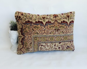 Capa de almofada vintage para tapete turco: almofada com detalhes em lã 12x24