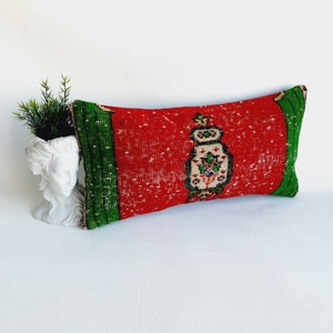 12x24 Handloom Rug Pillow, Boho Pillow, Turkish Rug Pillow, Antique Pillow, Rug Cushion Cover, Rug Decor Pillow, Oushak Rug Pillow,