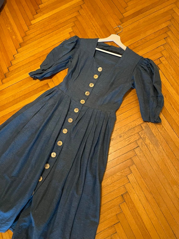 Vintage blue dirndl dress with puff sleeves - image 1