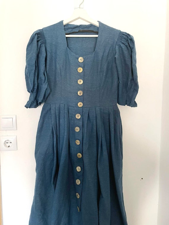 Vintage blue dirndl dress with puff sleeves - image 5