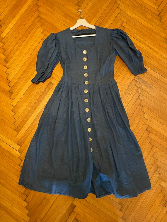 Vintage blue dirndl dress with puff sleeves - image 7