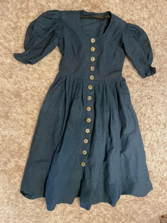 Vintage blue dirndl dress with puff sleeves - image 3